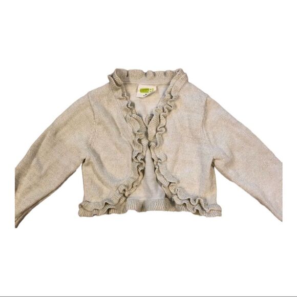 Crazy 8 Cream/ Gold Sparkle Ruffle Sweater Sz 3T - Picture 1 of 7